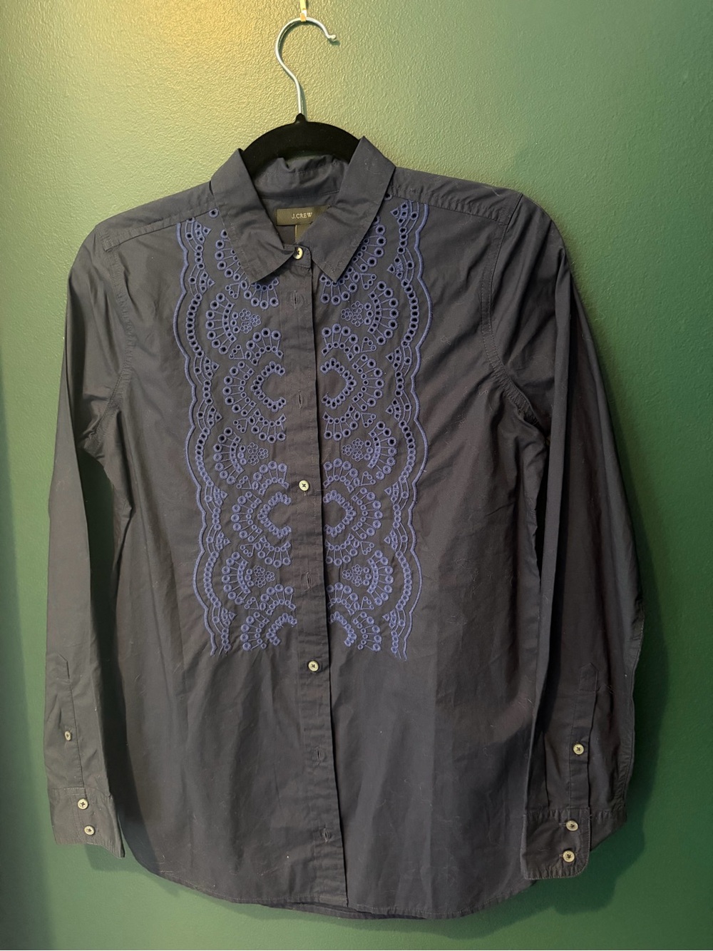 J. Crew Navy Embroidered Front-Panel Button Shirt